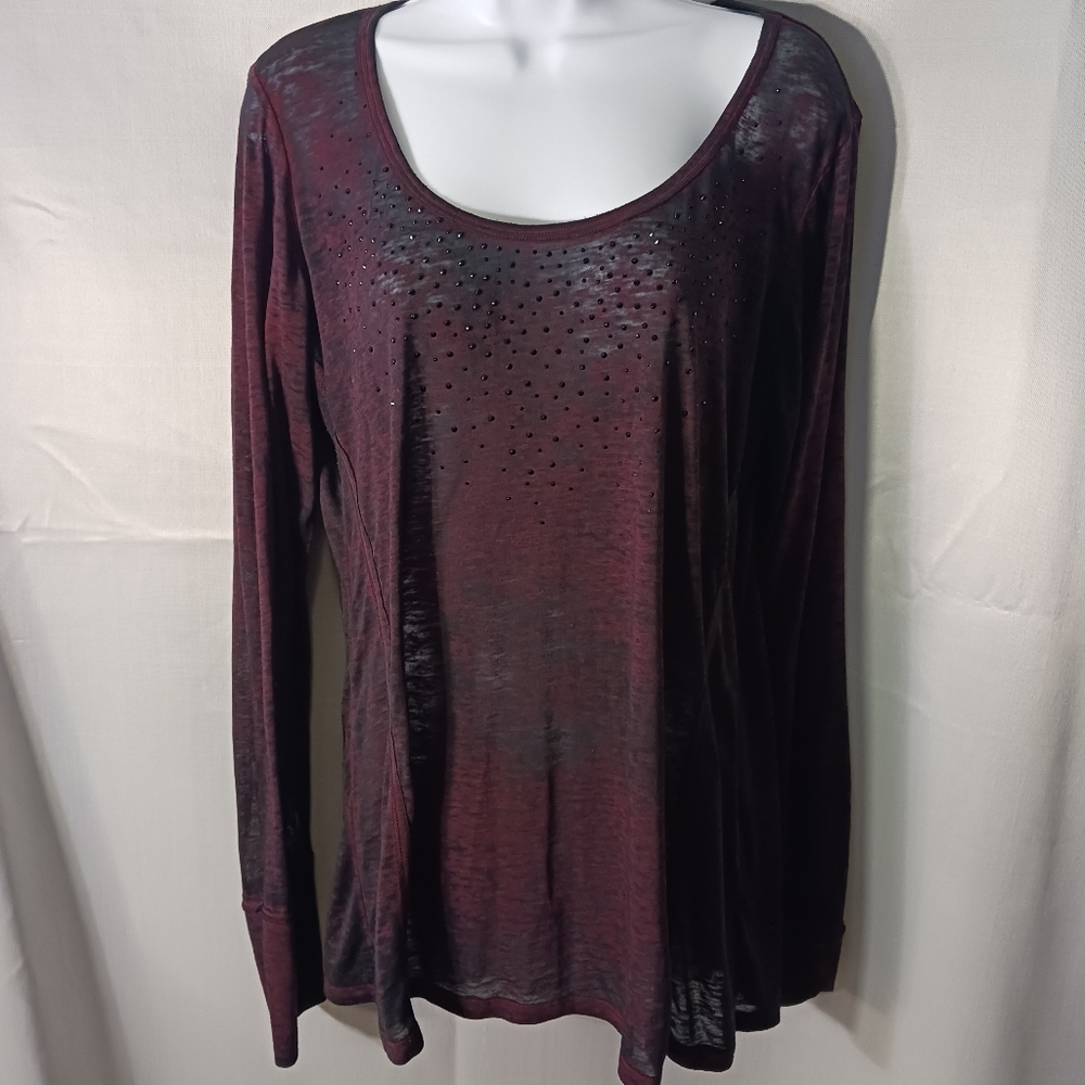 Maurices Very Lightweight Long Cuffed Sleeve Shirt Burgundy And Black Size XL